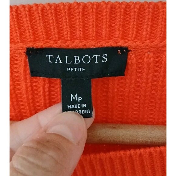 Talbots Boat Neck Pima Cotton Sweater Size Medium Petite Orange Ribbed - Picture 5 of 9